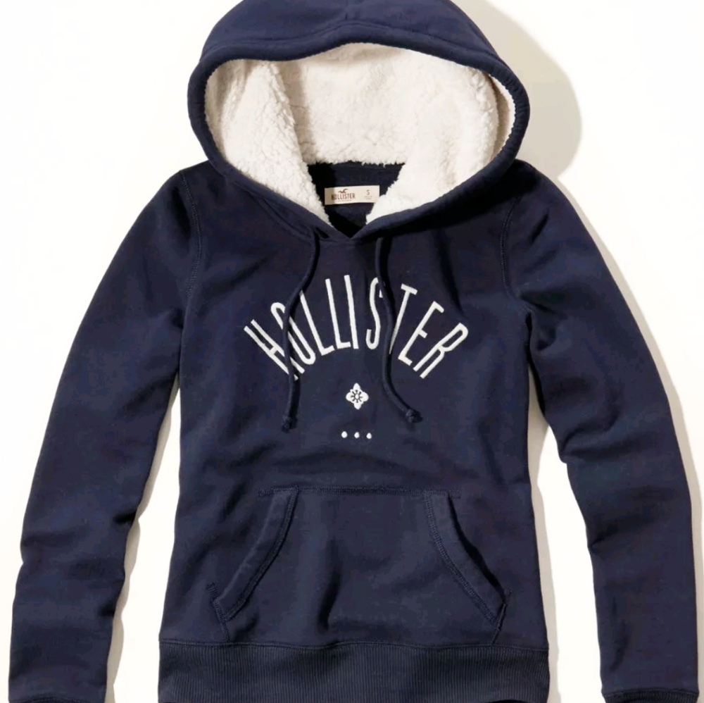 Womens Hollister Navy Sherpa Lined Pullover Hoodie